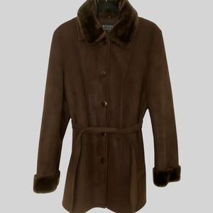 Liz Claiborne Dark Brown Faux Fur Lined Belted Fall Casual  Coat- Sz-M